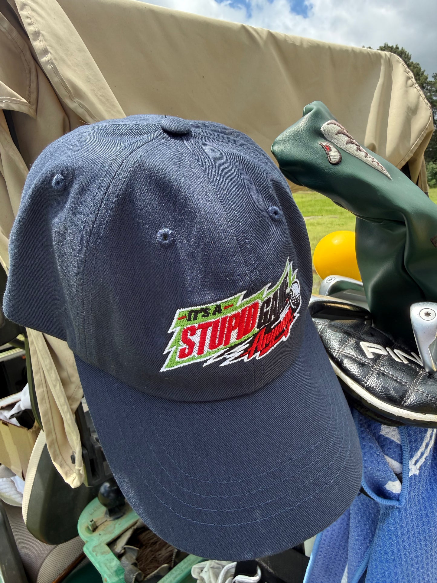 The Dew Hat – Its A Stupid Game Anyway hat with Mountain Dew theme