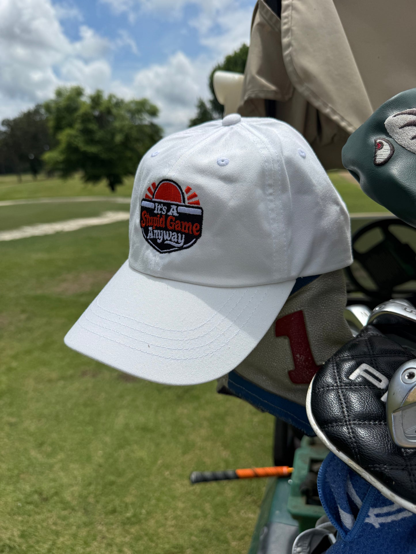 The Sun Hat – Its A Stupid Game Anyway hat with a golf ball sun